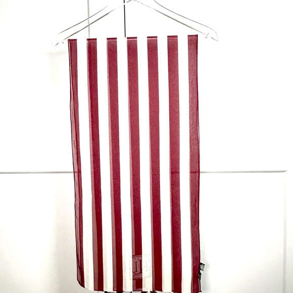 Vintage Ralph Lauren 100% Silk Long Scarf Red White Stripe Semi Sheer - Picture 4 of 7